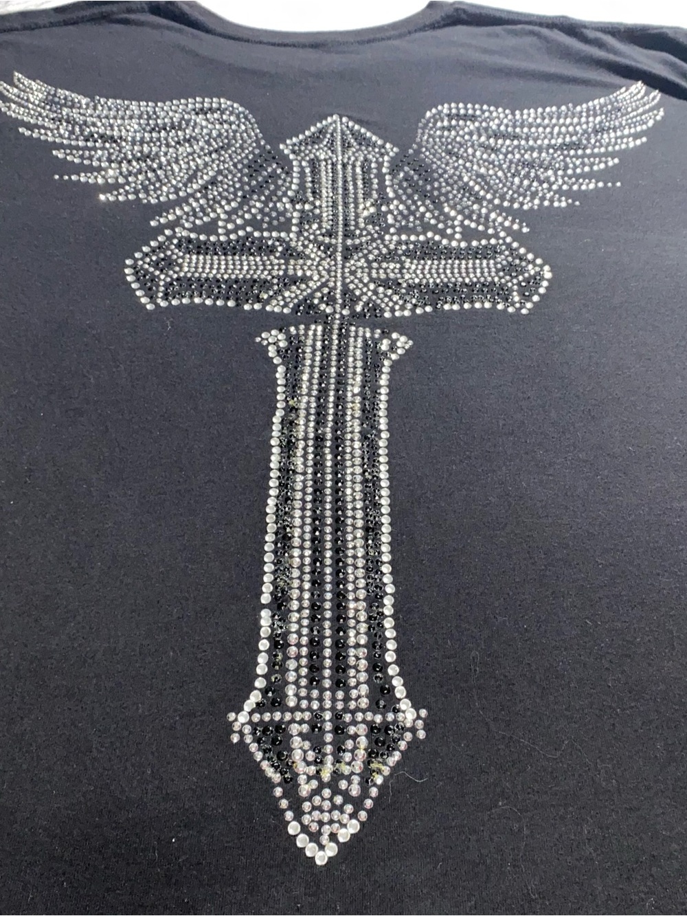 XXL Bling Lion V Neck Shirt Cross with Angel Wings
